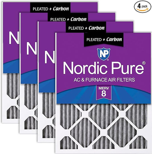 Nordic Pure 18x25x1 (Actual Size: 17 1/2 x 24 1/2 x 3/4) Furnace Air Filters MERV 8 Pleated Plus Carbon 4 Pack