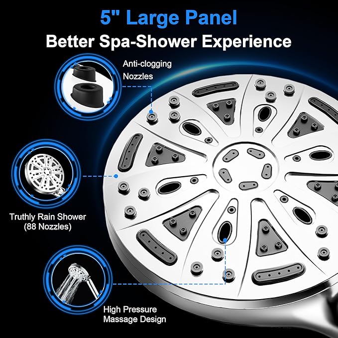 Filtered Shower Head with Handheld, FunnyAir 10-Spray Modes 5" High Pressure Shower Heads, 5-PCS Filters Filtered Shower Head with Handheld, 2 Built-in Power Jets Shower Heads, Chrome