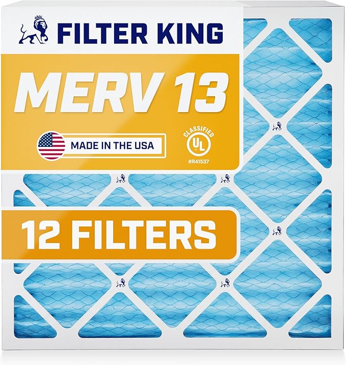 Filter King 19.25x21.25x1 Air Filter (MERV 13) (12-Pack) Dust & Allergy Control AC Furnace Filters, MADE IN USA, HVAC, Pleated, Electrostatic (Actual Size: 19.25 x 21.25 x .75)