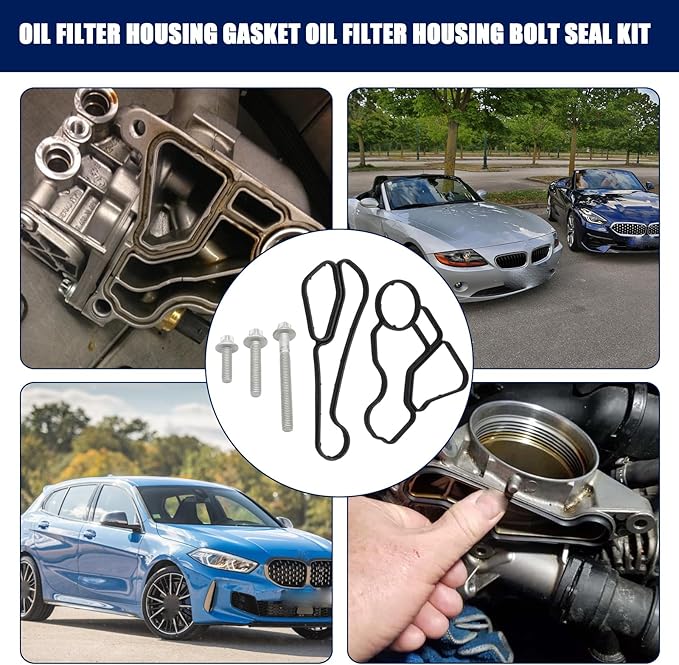 Oil Filter Housing Gasket Oil Filter Housing Bolt Seal Kit Compatible with BMW 1 SERIES M 128i 135i 323i 325xi 328i 328xi 330i 330xi 335i 530i 535i M2 X4 X5 X6 Z4,Replace for 11428637821 11428637820