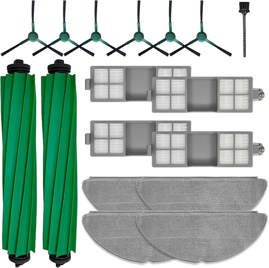 17PCS Replacement Parts Compatible with iRobot Roomba 205/208/209 DustCompactor Combo Robot Vacuum Cleaner, Accessories Kit: 2 Main Brushes, 6 Side Brushes, 4 HEPA Filters, 4 Mop Pads