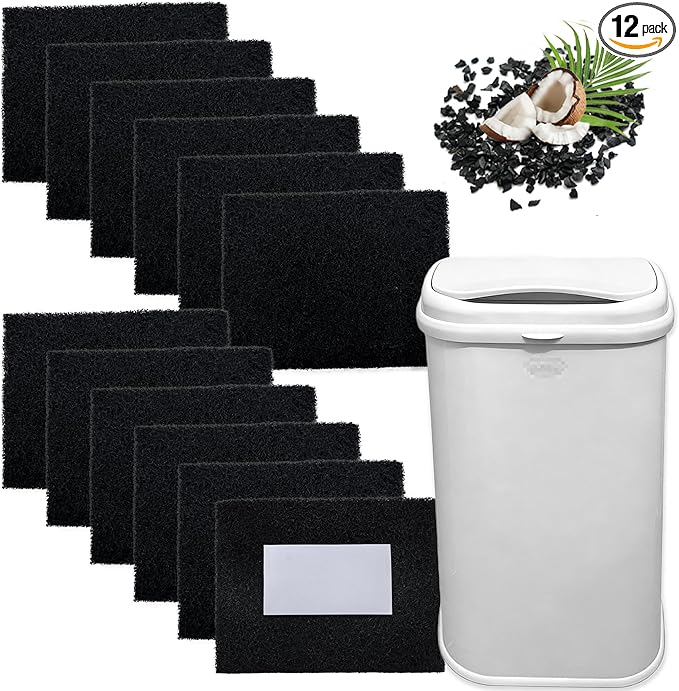 NewKe 12 Pack Activated Carbon Deodorizer for Ubbi Adult Diaper Pail, Stick-On Charcoal Odor Absorbing Filters for Adult Steel Diaper Pail for Seniors Odor Free, One Year Pack, Keep Home Fresh