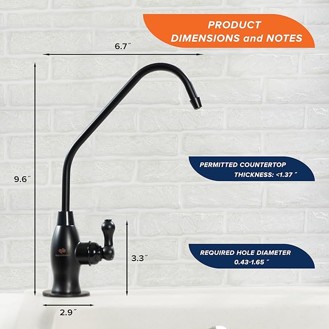 Aquaboon RO Water Filter Faucet - Black, Stainless Steel, 304, Brushed, 1-Handle, 360 Swivel, Classic, Deck Mount, Single Hole, for Kitchen