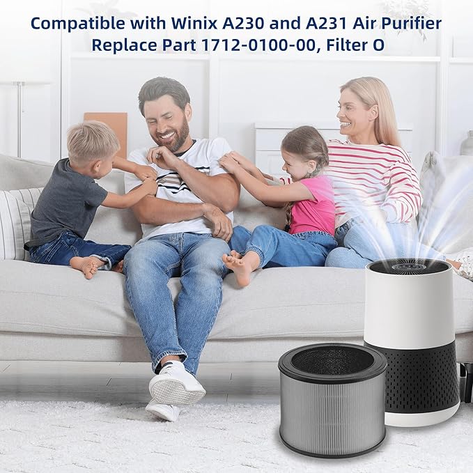 APPLIANCEMATES A230 A231 Filter Replacement for Winix A230 A231 Air Purifier, 1712-0110-00 Filter O 3-in-1 True HEPA + Activated Carbon Filter, 4 Pack