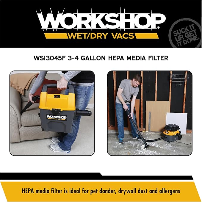 WORKSHOP Wet Dry Vacuum Filters WS13045F HEPA Media Filter For Shop Vacuum Cleaner (Single HEPA Media Filter For Wet Dry Vacuum Cleaner) Fits WORKSHOP 3-Gallon to 4-1/2-Gallon Shop Vacuum Cleaners