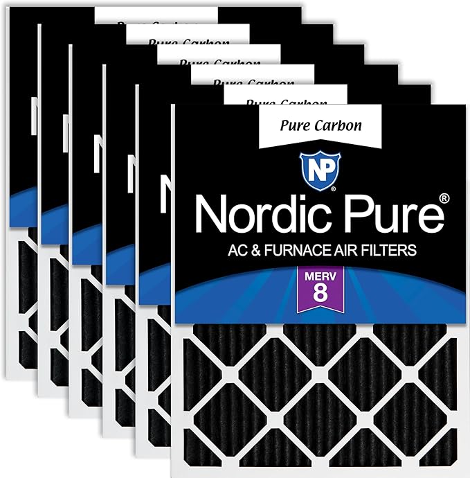 Nordic Pure 14x25x1 (Actual Size: 13 1/2 x 24 1/2 x 3/4) Pure Carbon Pleated Odor Reduction Furnace Air Filters 6 Pack