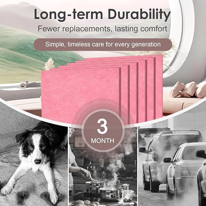 [Pet Care] Activated Carbon Pre-filters Compatible with Coway Airmega AP-1512HH & 200M Air Purifier, Remove Odor, VOCs Eliminator, Fresh Air, Include 12 Self-Stick Strips, Pink 6-Pack
