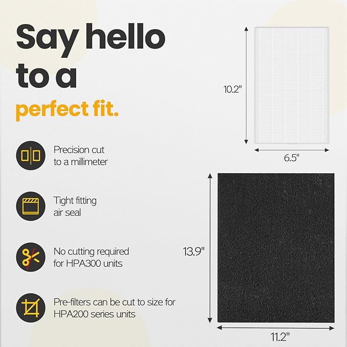 HPA200 HEPA Filter Replacement Compatible with Honeywell HPA200 HRF-ARVP200 Series Air Purifier HPA200, HPA201, HA202, HPA204, HPA250, HPA5200, 4 HEPA R and 8 Precut Carbon Pre-Filters A