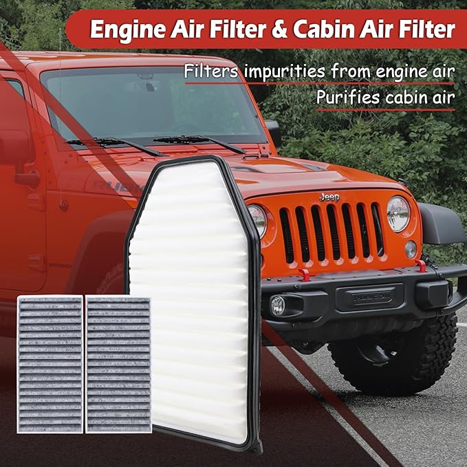 CA10348 Engine Air Filter and CF11777 Cabin Air Filter kit Compatible with 2011-2017 Jeep Wrangler 2018 Wrangler JK 3.6L V6 Replaces 53034018AD 55111302AA