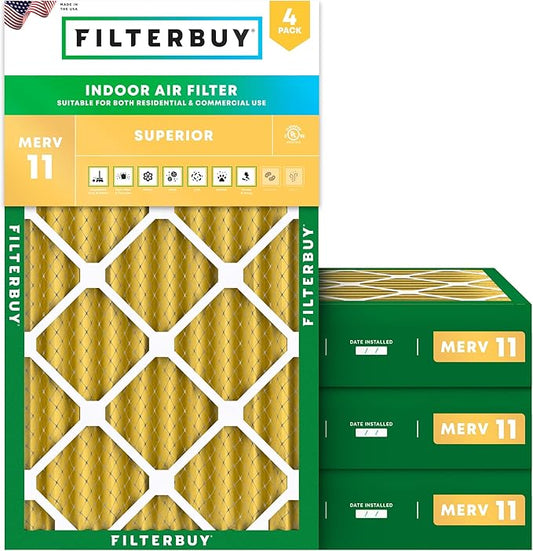 Filterbuy 16x24x4 Air Filter MERV 11 Superior Pet & Allergy Defense (4-Pack), Electrostatic Pleated HVAC AC Furnace Filters Replacement (Actual Size: 15.38 x 23.38 x 3.63)