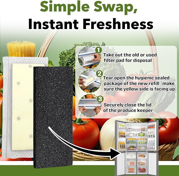 8-Pack Filter Refills Replace PureAir PK-2 Produce Keeper Plus, Compatible with Frigidaire Gallery Models GRMC2273BF, GRMC2273BD, GRMG2272BF, CrispSeal Plus, Activated Carbon Air Filter FRPAPK2RF