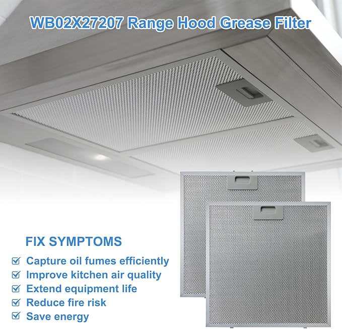 WB02X27207 Range Hood Grease Filters Compatible with GE Range Vent Hood JVX5300BJ1TS JVX5300DJ1BB JVX5300DJ1WW Replace For 4463981 PS11771771 EAP11771771-2 Pack 13.77 x 13.77 x 0.39 Inches