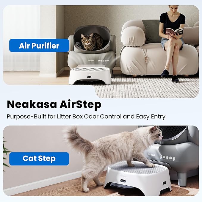 Neakasa Airstep, 2-in-1 Litter Box Air Purifier & Cat Step, 3-Mode Odor, Dust & Pet Hair Control, Air Filter Compatible with M1 Plus / M1 Lite and Most Automatic & Traditional Litter Boxes
