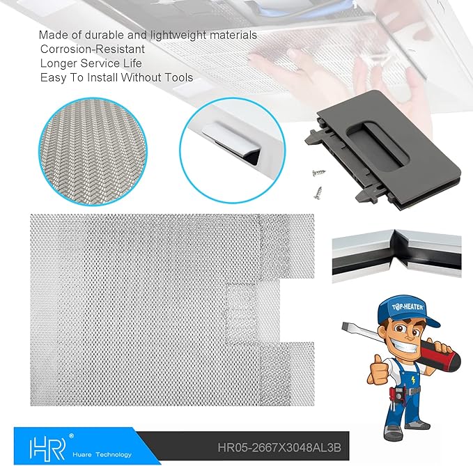 Upgraded W10169961A Range Hood Filter Replacement, Fits Whirlpool, Ikea, Kitchen Aid, Jenn Air, Aluminum Mesh Hood Grease Filter 10.5x12Inch, HR Huare Technology Aluminum Range Hood Vent Filters,3PCS