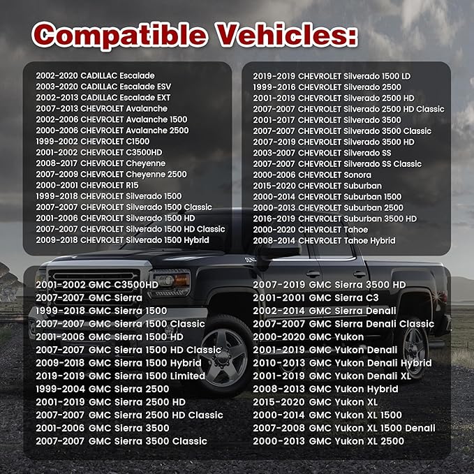 High Performance Engine Air Filter Washable & Reusable Increase Power Compatible with 1999-2020 GMC: Escalade, Avalanche, Cheyenne, Silverado, Suburban, Tahoe, Sierra, Yukon