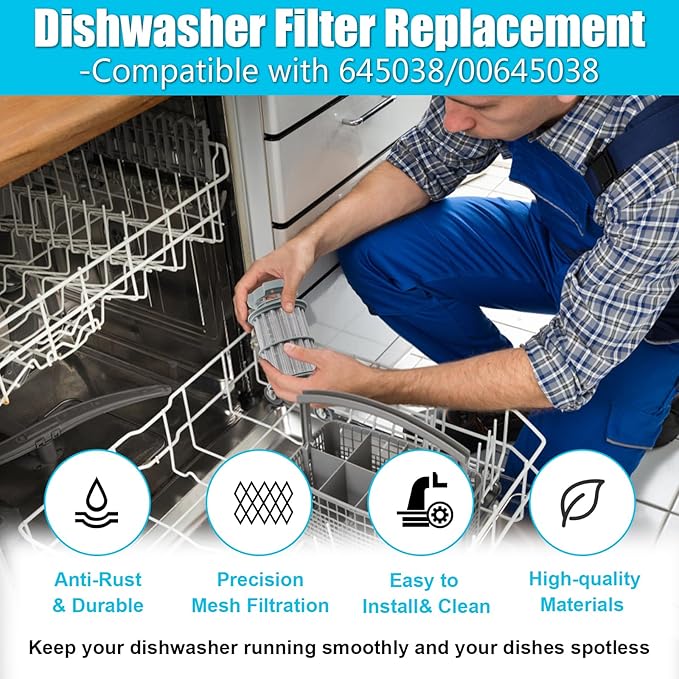 645038 00645038 Dishwasher Micro Filter Drain Mesh Basket for Bosch Thermador Kenmore, Replaces 00651097 1560725 651097 AP4339631 PS3479708 PS8730270