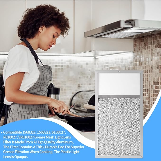 Range hood Filter with Light Lens Replacement for Broan R610027 SR610027 1568322 1568323 PM25WW PM25BL AL9245 Aluminum Mesh Grease Lens Range Hood Replacement Filter 7-5/8 x 14-1/8 x 3/8 Inch 2-Pack