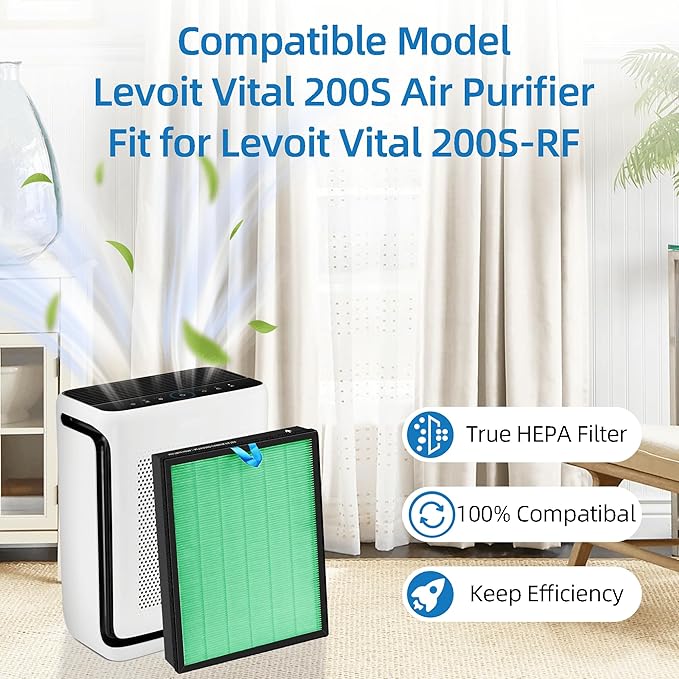 Vital 200S Toxin Absorber Replacement Filter for LEVOIT Vital 200S Air Purifier, 3-in-1 Filter and Efficiency Activated Carbon Filter, Replaces Vital 200S-RF-TX(LRF-V201-GUS), 2 Packs, Green