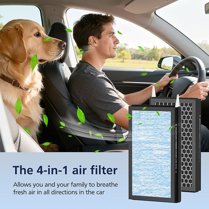 Cabin air filters for Tesla Model 3 Model Y (2016-2025), 4 Pack H13 HEPA Premium Activated Carbon Air Filter Replacement, 4-Stage Filtrtion Structure