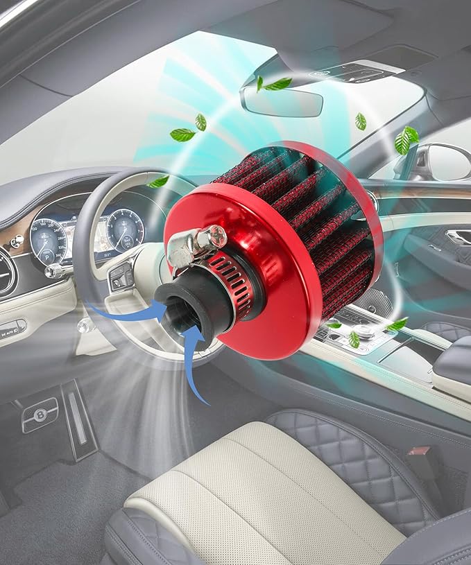 2Pcs Mini Air Vent Crankcase Breather, Cold Air Intake Filter for Car, Motorcycle (Red)
