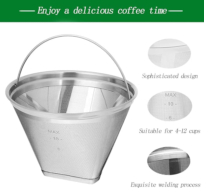 Coffee Filter 4 Cone Coffee Filter Reusable fit for Cuisenart Ninja Hamilton Beach Brewer (Not Applicable to Ninja CE251, CF200)