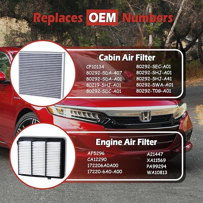 CA12290 Engine Air Filter and CF10134 Cabin Air Filter kit Compatible with 2018-2022 Honda Accord 1.5L Gas Only Replaces 17220-6A0-A00 80292-SDA-A01