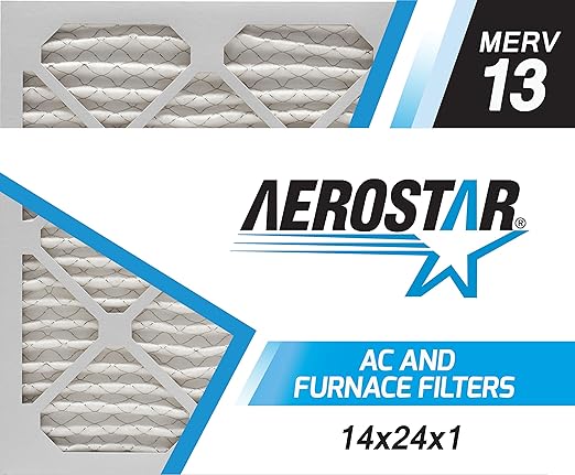 Aerostar 14x24x1 MERV 13 Air Filter, 6 Count, ACTUAL SIZE (13.50 x 23.50 x 0.75), HVAC, Air Conditioning & Furnace Filter for Allergies, Dust, Pet Dander & Smoke (MPR 1500 / FPR 10), Made in USA