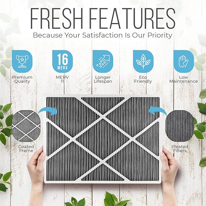 Lennox 20x25x5 Furnace Filter, X6675 Filter Replacement, Merv 16 Carbon Clean with Homequip Disposal Bag 2-Pack (Actual Size: 19.8 x 24.8 x 4.3 Inches)