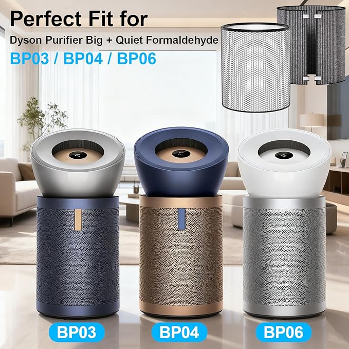 BP03 Filter Replacement Compatible with Dyson Purifier Big + Quiet Formaldehyde BP03 BP04 BP06, High-Efficient HEPA Filter and Carbon Filter for Smoke, Pet Odors, Wildfire, Part# 972132-01/972133-02