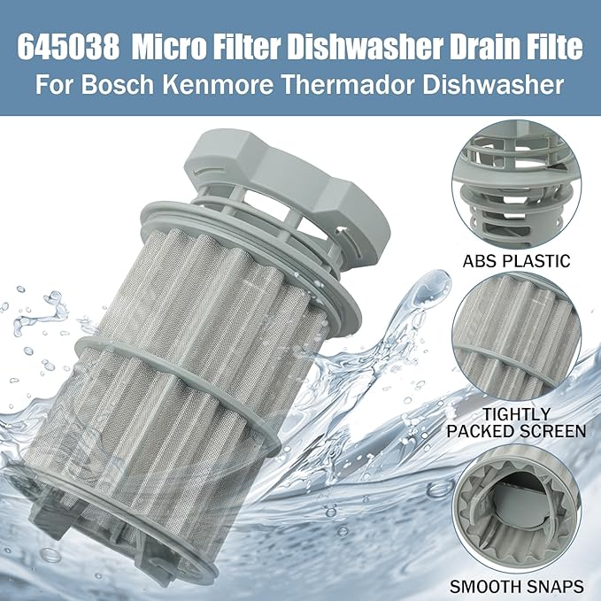 Upgraded Version 00645038 645038 Dishwasher Filter Replacement, Dishwasher Filter for Bosch Kenmore Thermador Dishwasher, Part Replaces AP4339631 00651097 PS3479708 EA3479708