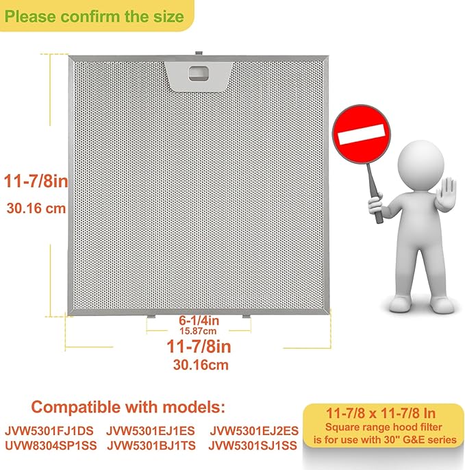 WB02X24872 Range Hood Filter Compatible with G E Range Hood Grease Filter 11-7/8''x11-7/8'' 2pack For JVW5301FJ1D、JVW5301EJ1ES、JVW5301EJ2ES、JVW5301BJ1TS、JVW5301SJ1SS、JVW5301FJ1DS、JVW8304SP1SS