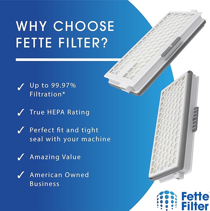Fette Filter - HEPA Filters Compatible with Miele AirClean SF-HA 50 Filter for Model # S4, S5, S6, S8, S8000, S8999, S6000, S6999, S5000, S5999, S4000, S4999, Complete C2 & C3 (Pack of 2)