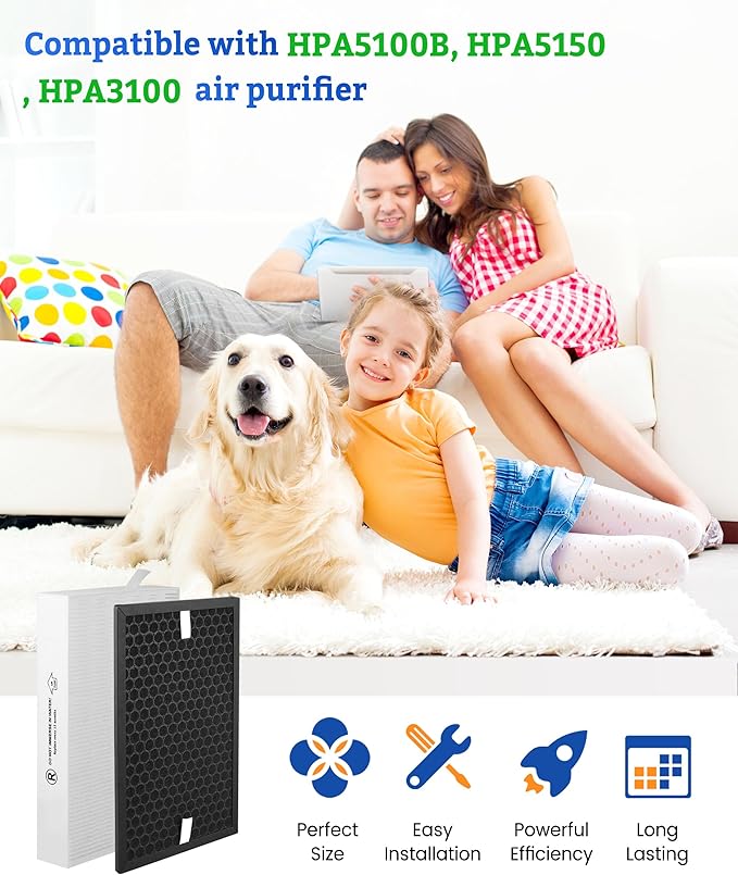 HPA5100B True HEPA Replacement Filter Compatible with Air Purifiers HPA5100 HPA5150 HPA3100, 2 R HEPA, 2 S Carbon and 4 A Pre-Filters, Part # HRF-R1 HRFSC1 HRF-ARVP100 HRF-A100