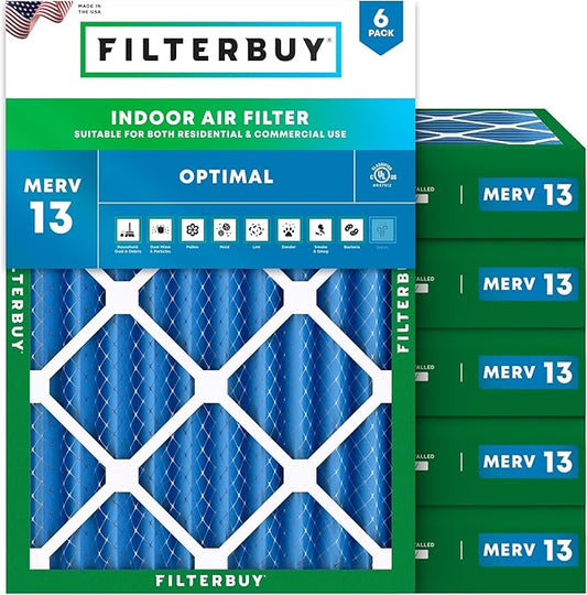 Filterbuy 14x20x4 Air Filter MERV 13 Optimal Smoke & Allergy Defense (6-Pack), Electrostatic Pleated HVAC AC Furnace Filters Replacement (Actual Size: 13.50 x 19.50 x 3.63)
