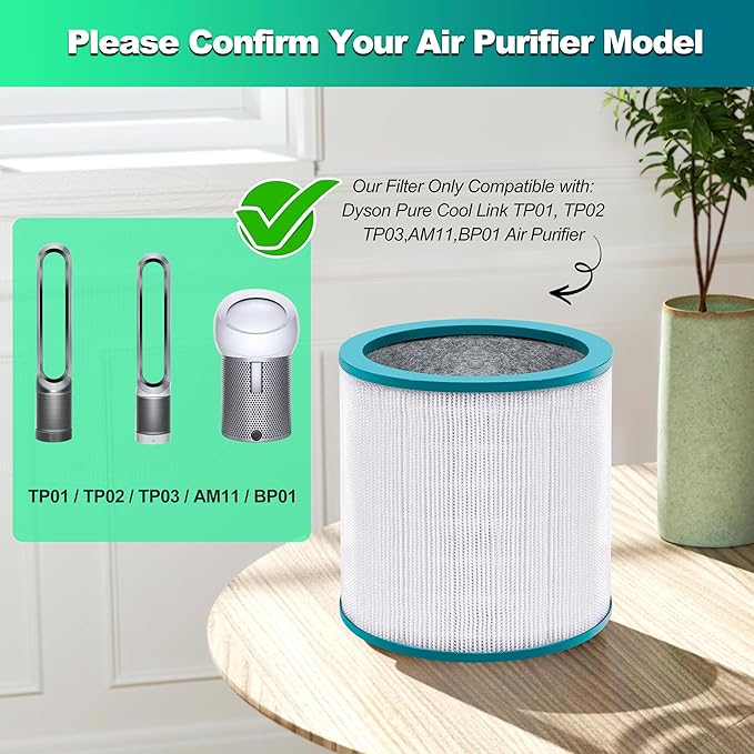 2 Pack Replacement Air Purifier Filters for Dyson Tower Purifier Pure Cool Link TP01 TP02 TP03 BP01, AM11, Dyson BP01 Models, Compared to Part # 968126-03 - Premium Activated Carbon Filters