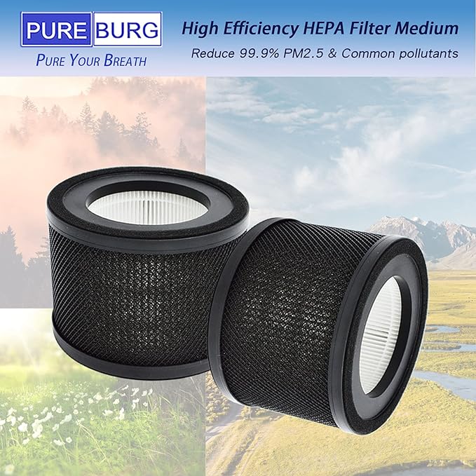PUREBURG Replacement Filter Compatible with TaoTronics TT-AP001,Gukify AP001 & VAVA VA-EE014 Air Purifiers,2-Pack H13 HEPA 4-Stage Filtration Activated Carbon