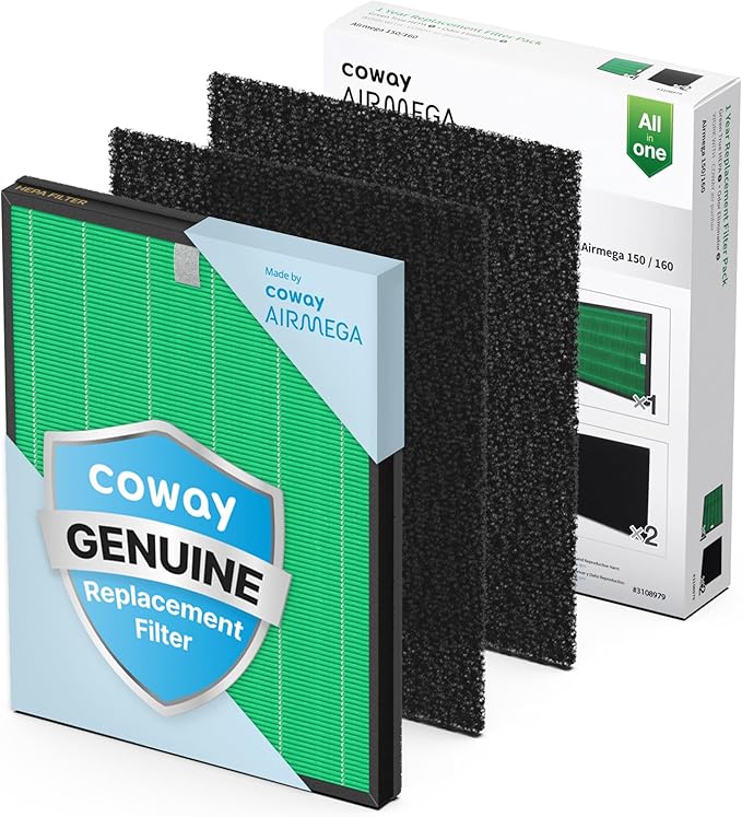 Coway Airmega 150 Genuine Air Purifier Replacement Filter Set, HEPA Filter and Active Carbon Filter, AP-1019C-FP