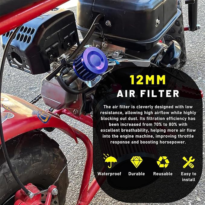 12mm Mini Air Filter, Universal Motor Cold Air Intake Filter Breather, Auto Turbo Vent Intake Filter Cleaner, Crankcase Breather Car Accessories for Motorcycle Engine Parts (Blue)