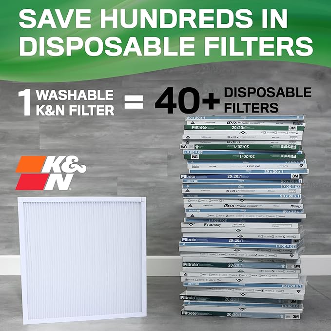 K&N 24X24X1 HVAC Furnace Air Filter, Lasts a Lifetime, Washable, Merv 13, the Last HVAC Filter You Will Ever Buy, Breathe Safely at Home or in the Office, HVC-13-12424