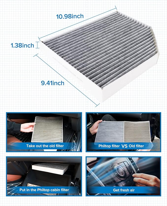 PHILTOP Cabin Air Filter w/Activated Carbon, Compatible with CF11179 Audi Q5, A4/A4 Quattro, A5/A5 Quattro, S5/S5 Sportback, S4, allroad, SQ5, RS5, Fit for Porsche Macan