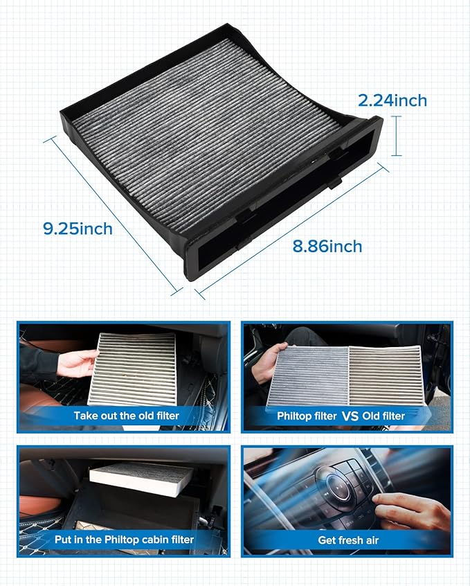 PHILTOP Cabin Air Filter w/Activated Carbon, Compatible with CF10930 Subaru Forester 2009-2018, Impreza 2008-2016, XV Crosstrek 2013-2015, Crosstrek 2016-2017, WRX/WRX STI 2015-2021, HEPA Filtration