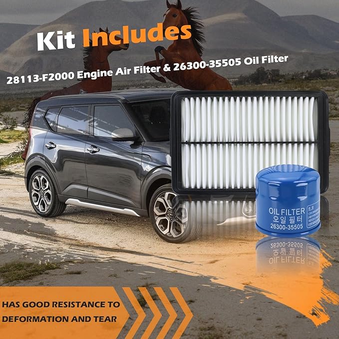Kefly 28113-F2000 Engine Air Filter & 26300-35505 Oil Filter Fits for 2020-2023 Kia Soul, 2019-2024 Forte, 2018-2023 Hyundai Kona, 2019-2021 Veloster, 2017-2020 Hyundai Elantra