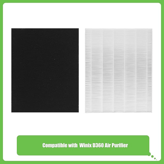 D360 True HEPA Replacement Filter D3, Compatible with Winix D360 Air Purifier, Part Number 1712-0101-02, 2 H13 True HEPA Filters & 8 Activated Carbon Filters