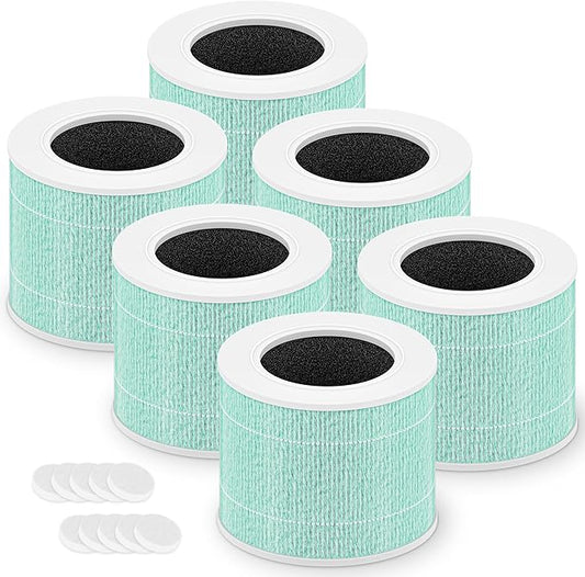 Core Mini Replacement Filter for LEVOIT Core Mini and Core Mini-P Air Purifier, 3-in-1 High-Efficiency Activated Carbon Filter, Core Mini-RF-TX, 6 Filter & 10 Fragrance Sponge, Green
