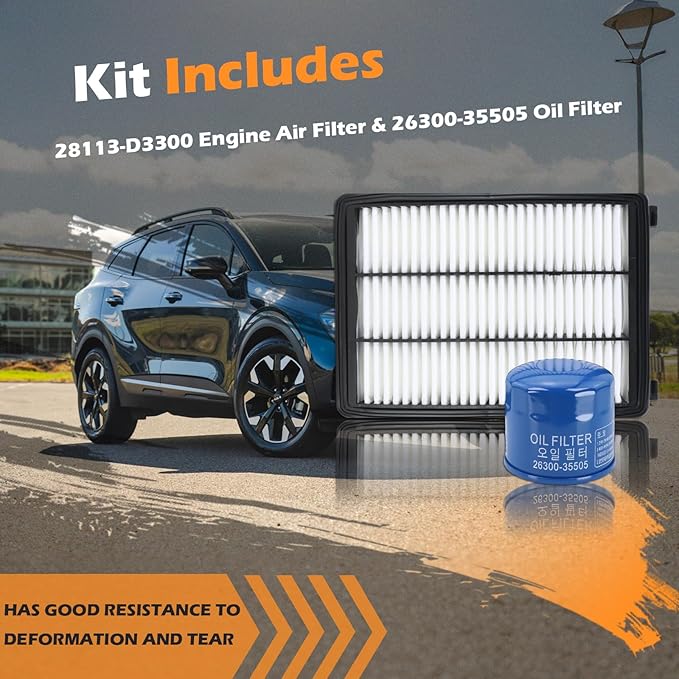 Kefly 28113-D3300 Engine Air Filter & 26300-35505 Oil Filter Fits for 2015-2019 Hyundai Sonata, 2016-2021 Hyundai Tucson, 2016-2020 Kia Optima, 2017-2022 Kia Sportage