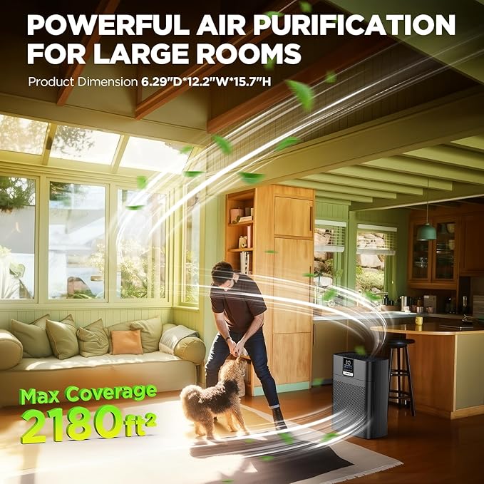 Air Purifier for Home Large Rooms up to 2180 Sq Ft, DBFIT Air Cleaner with Washable Nylon Pre-Filter & Air Quality Indicator, Odor & Smoke Reduction for Pets, Bedroom & Living Room AP2410 (Black)