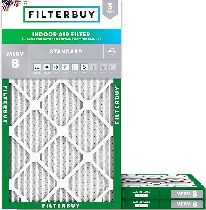 Filterbuy 20x36x1 Air Filter MERV 8 Essential Dust & Allergy Defense (3-Pack), Electrostatic Pleated HVAC AC Furnace Filters Replacement (Actual Size: 19.75 x 35.75 x 0.75)