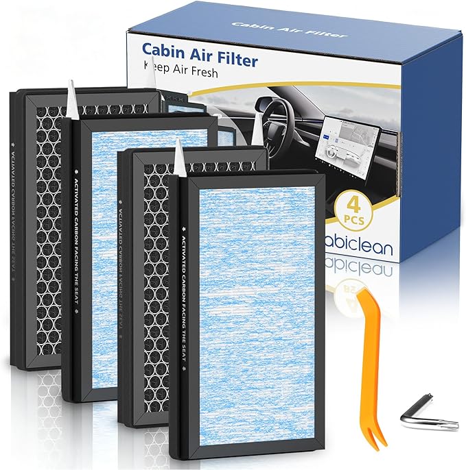 Cabin air filters for Tesla Model 3 Model Y (2016-2025), 4 Pack H13 HEPA Premium Activated Carbon Air Filter Replacement, 4-Stage Filtrtion Structure