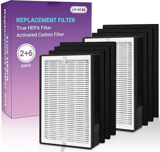 LV-H126 Replacement Filter for LEVOIT LV-H126 Air Purifier. 2 Filter + 6 Activated Carbon Filters. LV-H126-RF