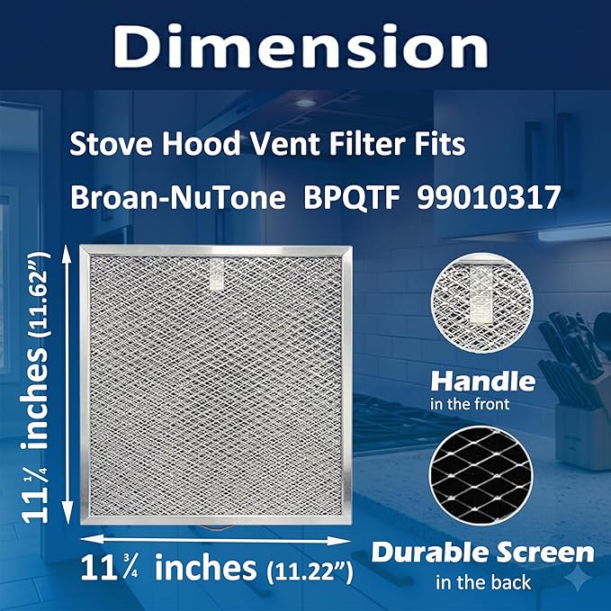 1X BPQTF 99010317 Compatible with Broan-NuTone QT2000 WA6500 WA65F S99010317 BPQTF Kitchen Range Hood Vent Combo Filter Replacements. Aluminum Mesh Dual Layer Charcoal Series